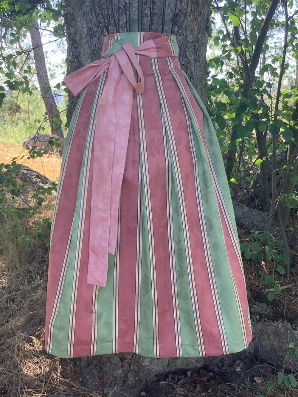 Sage Green Pink stripe Apron Oktoberfest Dirndl Costume Kitchen Peasant
